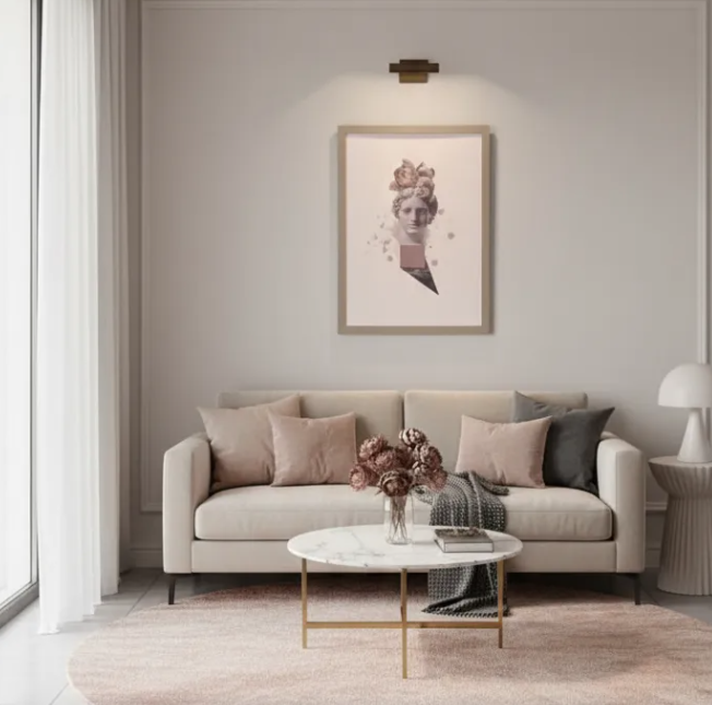 Modern Statue with Peonies Framed Print Art by Malerifabrikken